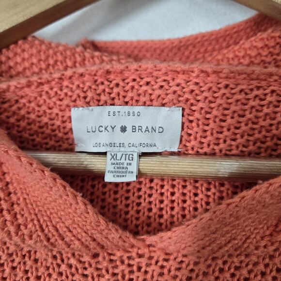 Lucky Brand Hooded Pullover Sweater Sz XL Coral Orange Knit Long Sleeve Slouchy - Picture 8 of 14